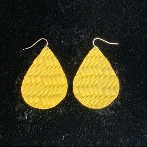 Yellow Leather‎ Earrings Braided Iowa Gold Tailgate